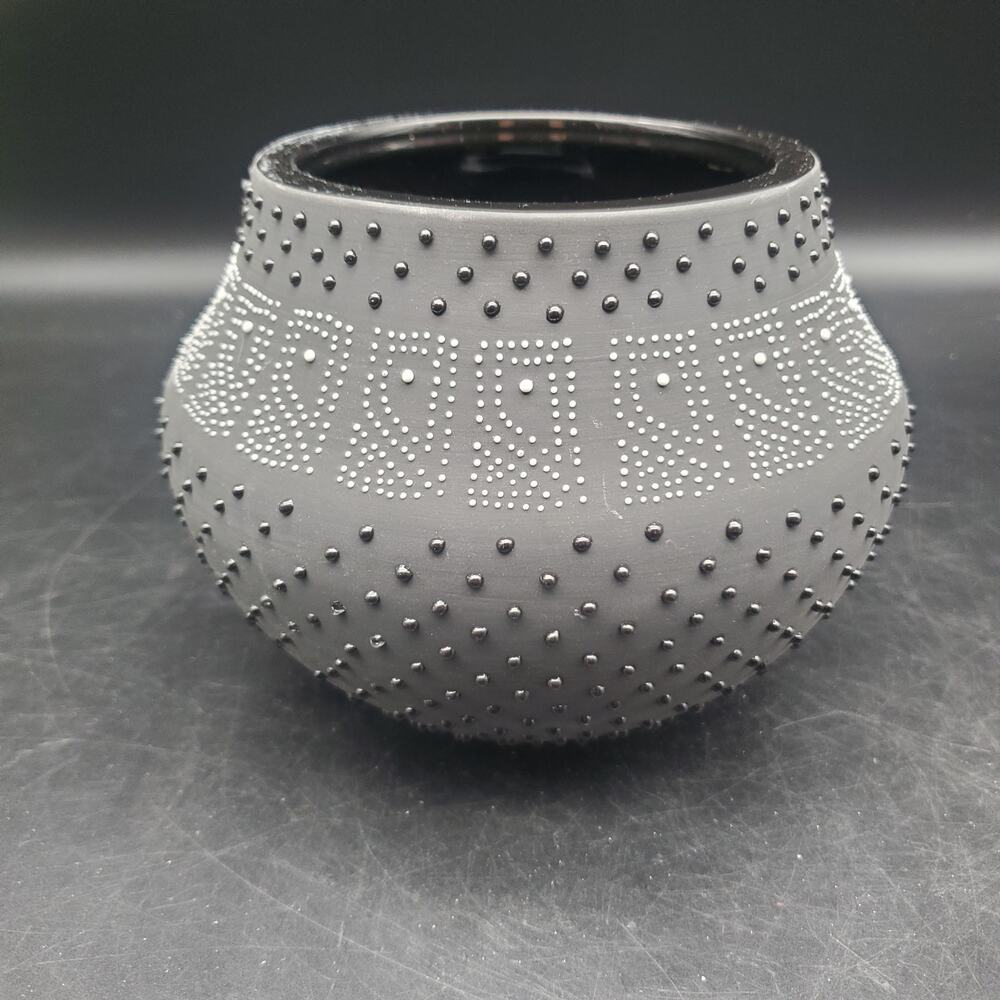 West Elm Hand Painted Gray Black Dot Ceramic Bowl Textured Centerpiece